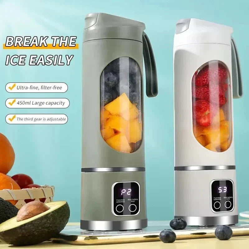 Portable Fruit Juicer 450ml Capacity 3 Gears USB Rechargeable Blender Ice Crusher